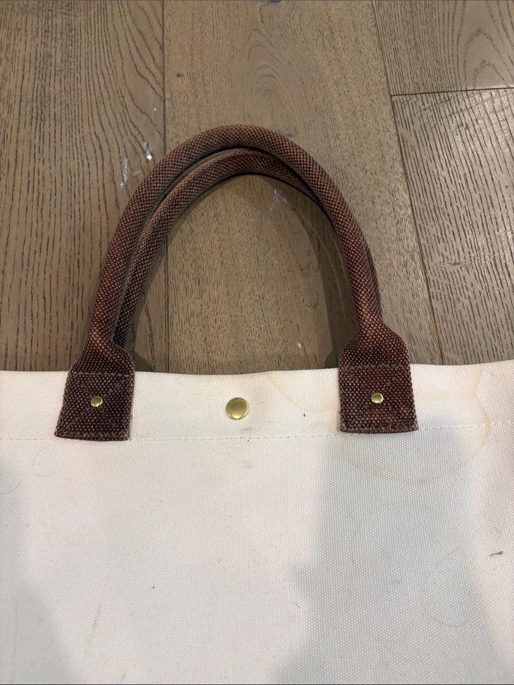J Crew Canvas Tote Bag with Brown Handles - White - Picture 10 of 16